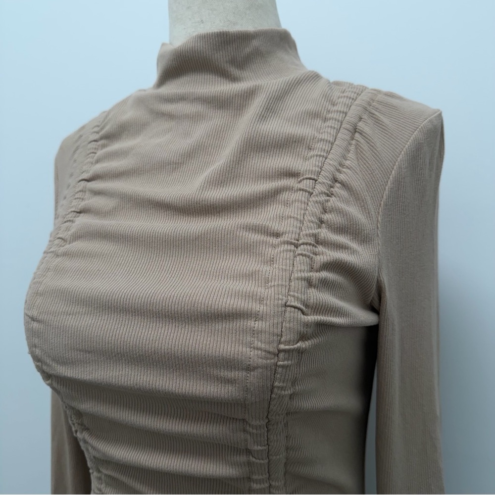 Zahraa The Label Ruched Tie Ribbed Beige Maxi Dress Size Medium - Picture 4 of 14